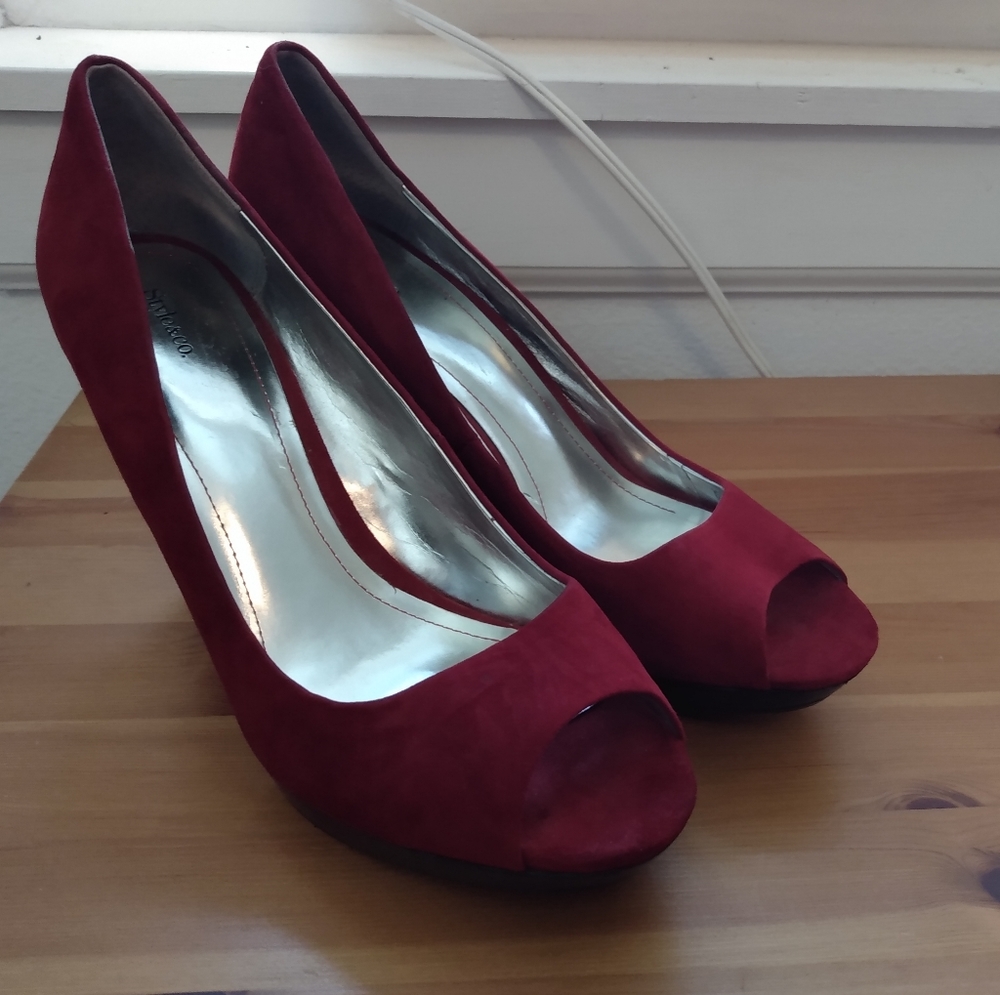 Style & Co. Red Suede Peep Toe High Heels